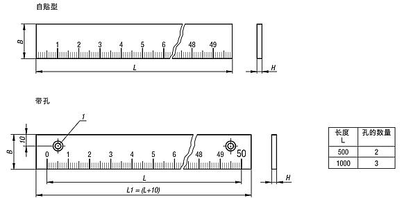 铝制码尺，自粘或带孔，厚度 6 mm