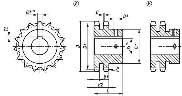 双排链轮 3/8" x 7/32" DIN ISO 606，可直接安装
