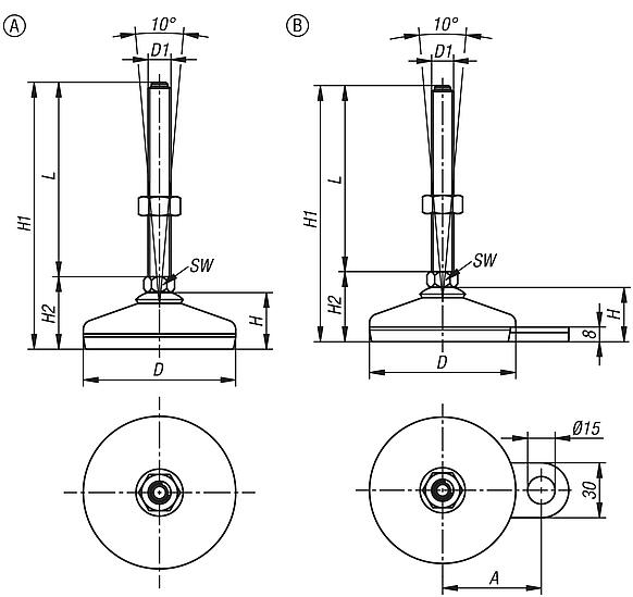 Levelling feet stainless steel 
FDA conform