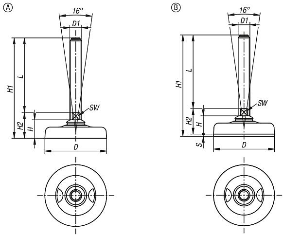Levelling feet stainless steel
