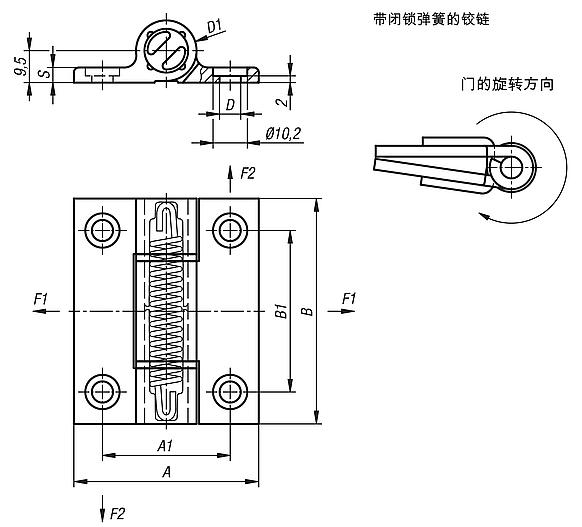 弹簧铰链 铝制型材张紧弹簧铰链，1.3 Nm, 弹簧铰链