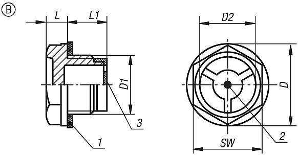 Oil level sight glasses, Form B, with reflector