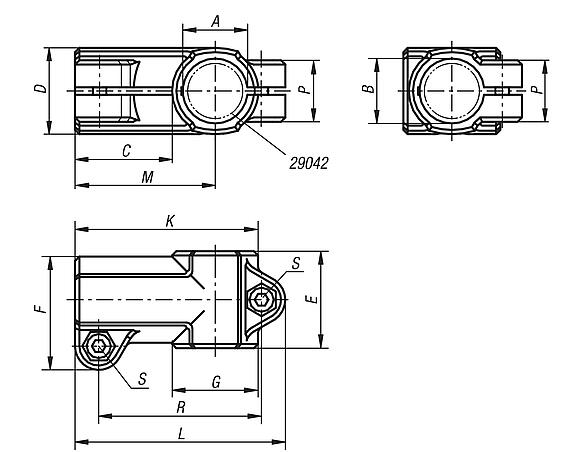 Tube clamps T-angle, plastic