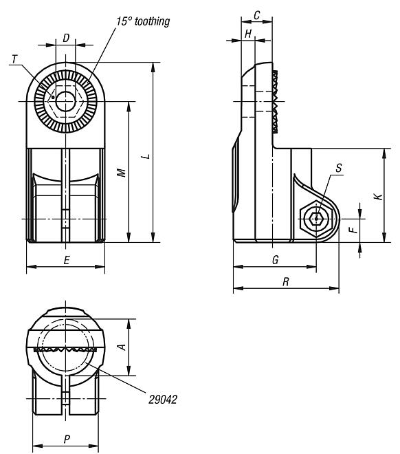 Tube clamps swivel half, raised teeth, plastic