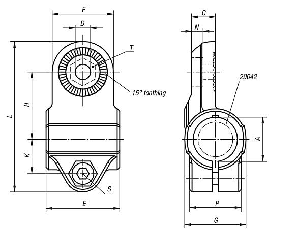 Tube clamps swivel half, sunken teeth, plastic