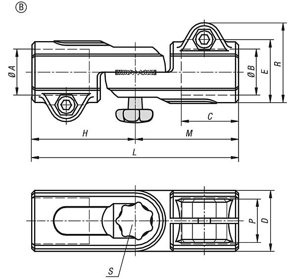 Tube clamp joints, aluminium, straight, for round tubes, Form B, with toothing