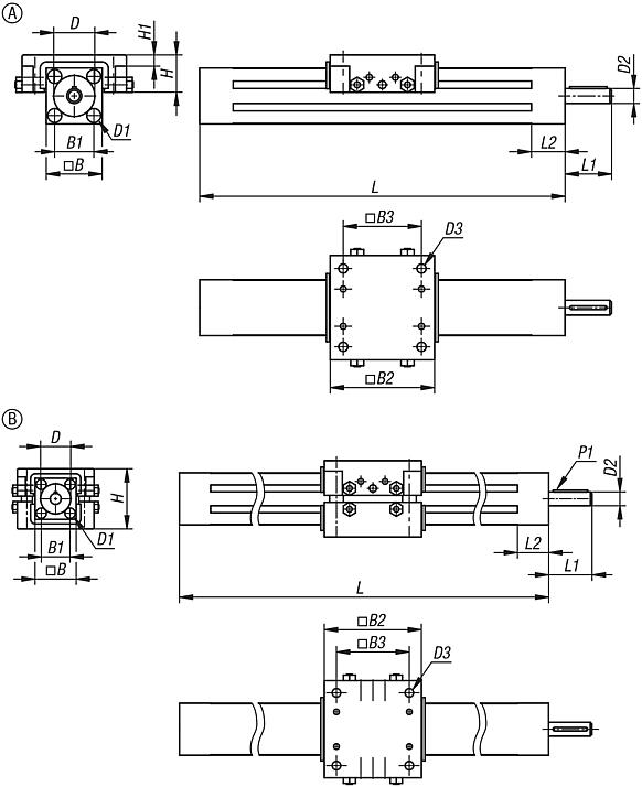 Linear actuators, aluminium, square
