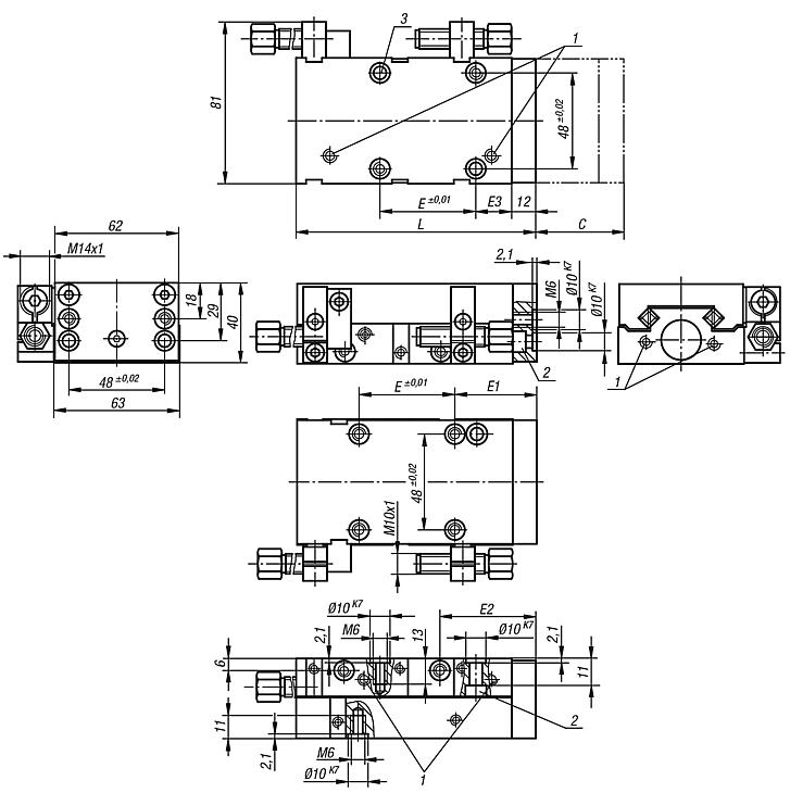 Linear modules, pneumatic with cross roller guide, max. load capacity 240 N