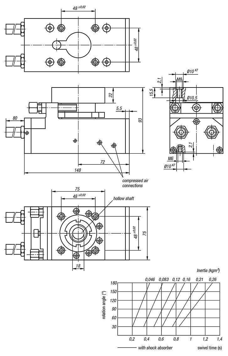 Rotary module, pneumatic, heavy-duty version, 148 mm long