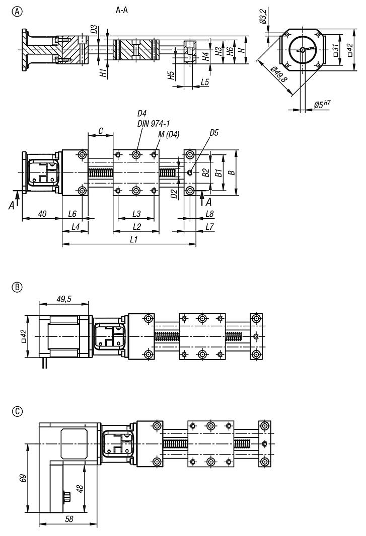Positioning stages long with coaxial electric drive