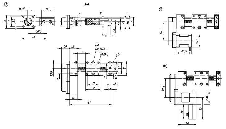 Positioning stages long with lateral electric drive