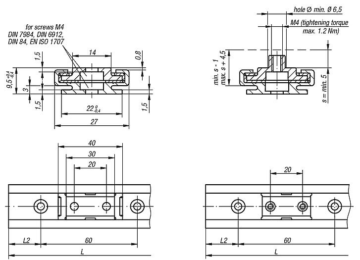 Miniature slide guides DryLin® N, width 27 mm