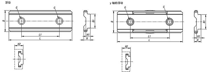 小型导向滑座，宽度 20 mm