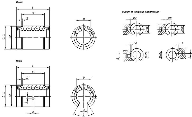 Linear ball bearingswith plastic cage