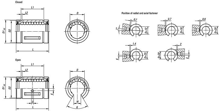 Linear ball bearings with steel cage