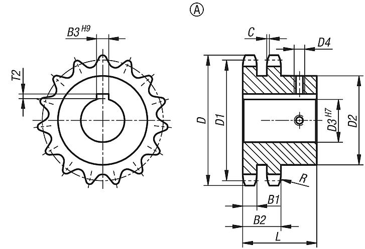 Sprockets, duplex, 1/2" x 5/16" DIN ISO 606, ready to install, Form A