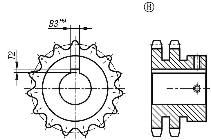 Sprockets, duplex, 1/2" x 5/16" DIN ISO 606, ready to install, Form B
