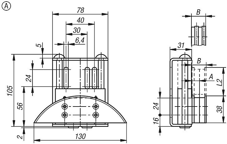 Chain tensioner TS with arched or elliptical profile, Form A