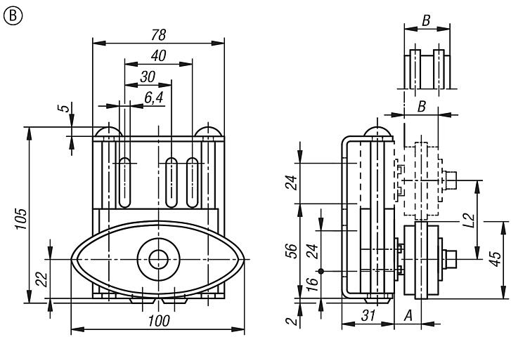 Chain tensioner TS with arched or elliptical profile, Form B