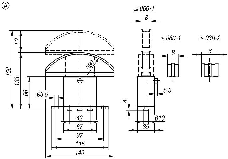Chain tensioner size 1, stainless steel with arched profile, Form A