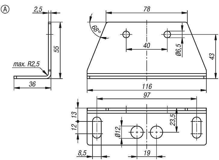 Angle brackets for chain tensioner, Form A