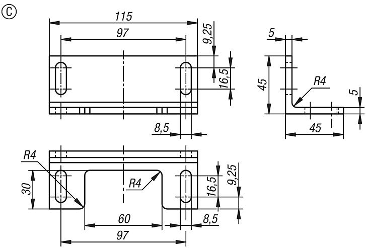 Angle brackets for chain tensioner, Form C