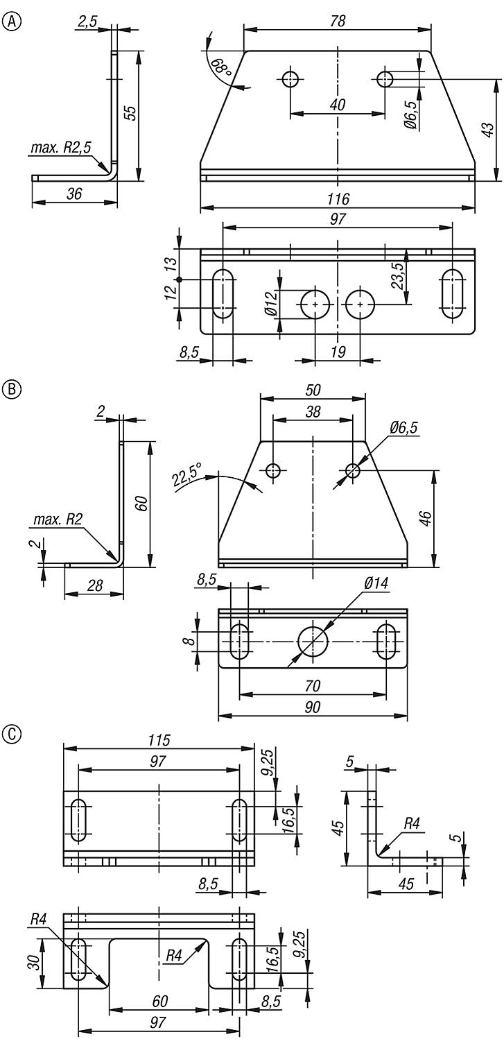 Angle brackets for chain tensioner