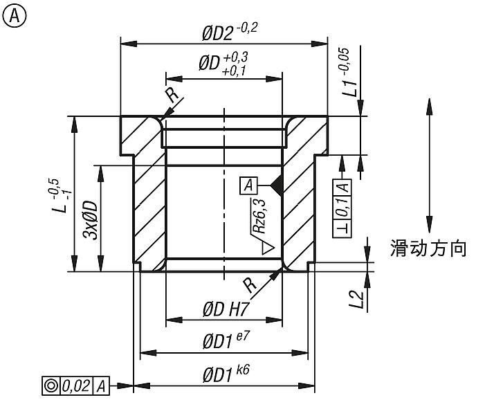 铜质导向衬套，带凸缘，免维护，A 型