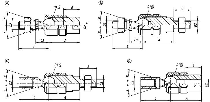 Axial joints for tractive forces adjustable