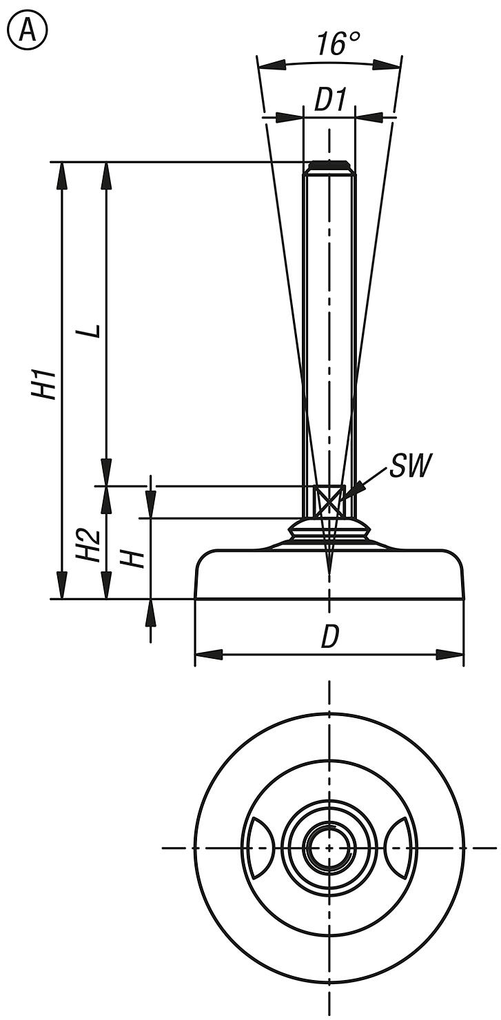 Levelling feet, stainless steel From A