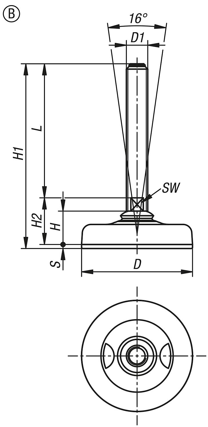 Levelling feet, stainless steel From B
