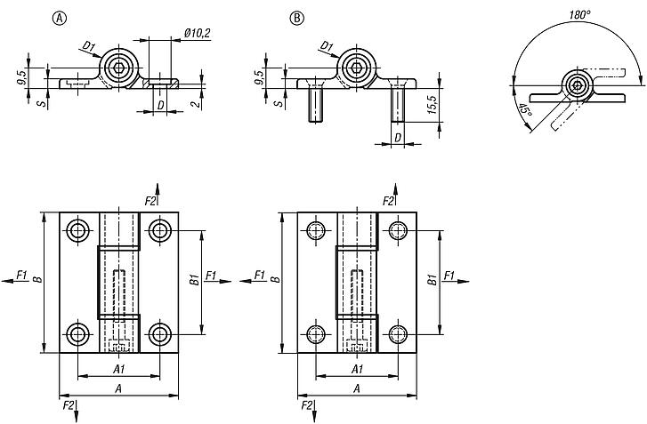 Hinges aluminium, with adjustable friction