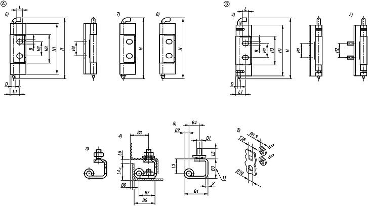 钢或不锈钢旋转铰链，23 毫米斜边
