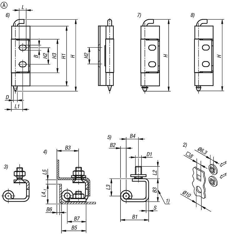 Concealed hinges steel or stainless steel, folded edge 23 mm, Form A