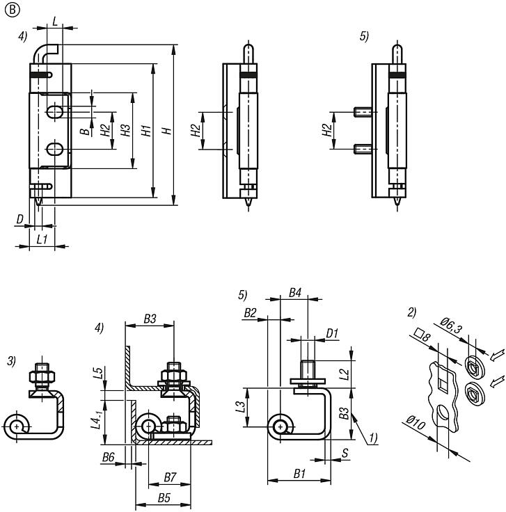Concealed hinges steel or stainless steel, folded edge 23 mm, Form B