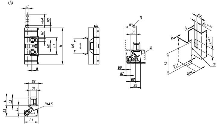 Concealed hinges die-cast zinc, steel or stainless steel, folded edge 23 mm
