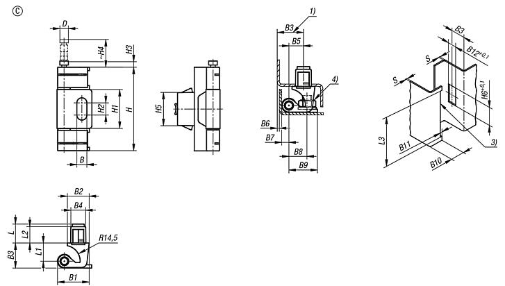 Concealed hinges die-cast zinc, steel or stainless steel, folded edge 23 mm