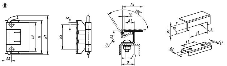 Concealed hinges steel or stainless steel, folded edge up to 24 mm, Form B