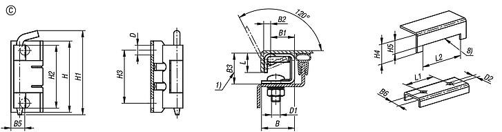 Concealed hinges steel or stainless steel, folded edge up to 24 mm, Form C