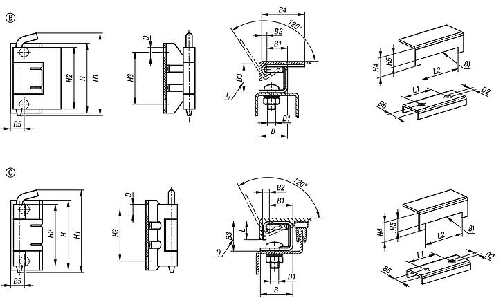 Concealed hinges steel or stainless steel, folded edge up to 24 mm