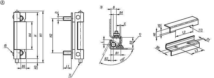 Concealed hinges steel or stainless steel, folded edge up to 20 mm, Form A