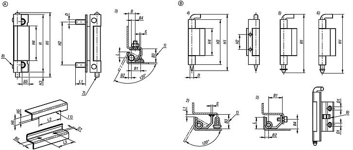 Concealed hinges steel or stainless steel, folded edge up to 20 mm