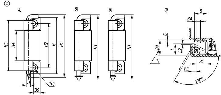 Concealed hinges steel or stainless steel, folded edge up to 20 mm, Form C