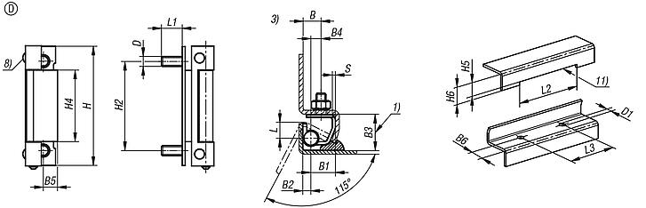 Concealed hinges steel or stainless steel, folded edge up to 20 mm, Form D