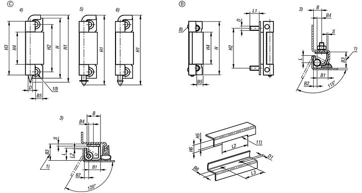 Concealed hinges steel or stainless steel, folded edge up to 20 mm