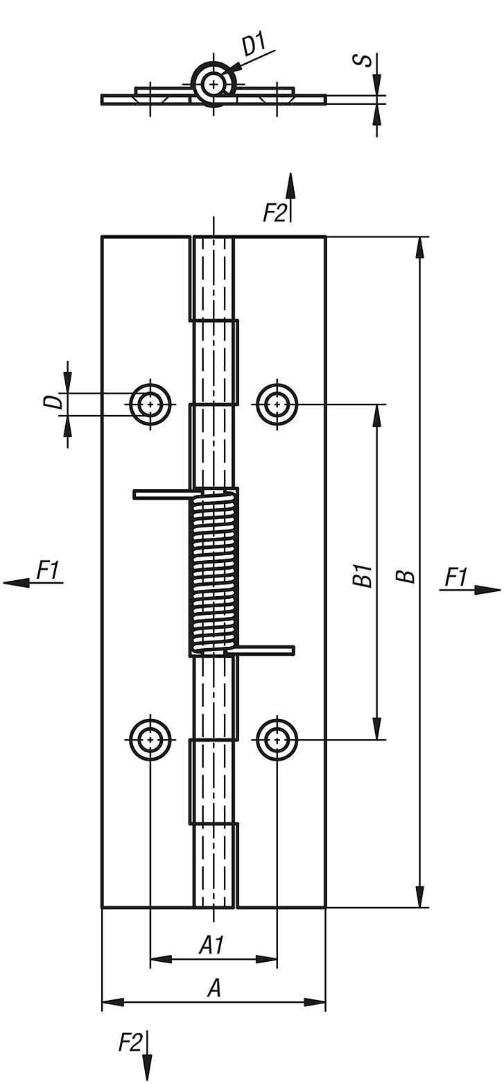 Spring hinges steel, stainless steel or aluminium, 120 mm