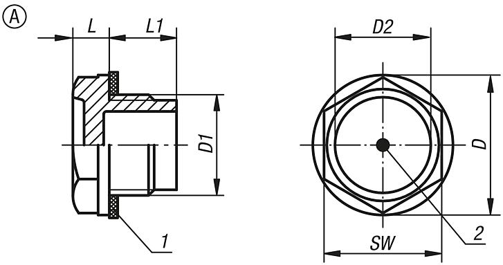 Oil level sight glasses, Form A, without reflector