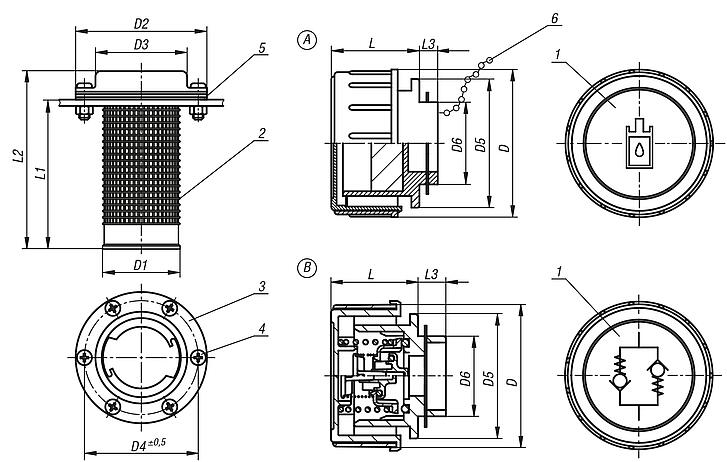 Filler necks, plastic with mounting flange