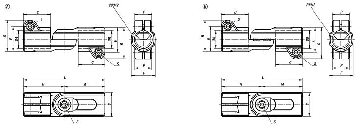 Tube clamp joints, plastic, straight, for round tubes