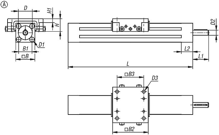 Linear actuators, aluminium, square, Form A